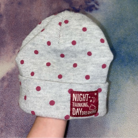 Gray and Burgundy Polka Dot Beanie 1 Size - Picture 2 of 4